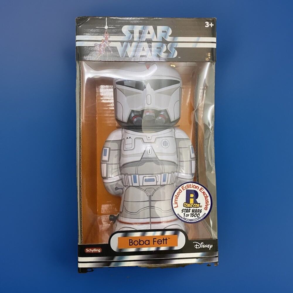 Unopened Star Wars Boba Fett Tin Wind-Up Moving Schylling Figure 7" Tall